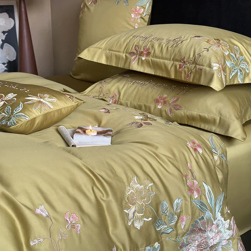 DecorBites™ Cotton Flowers Embroidery Bedding Set: Full Queen King Sizes