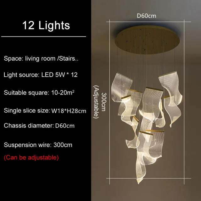 DecorBites™ LED Ceiling Chandelier Stairs Pendant Lamp Modern Novelty Lighting Living Room Dining Room