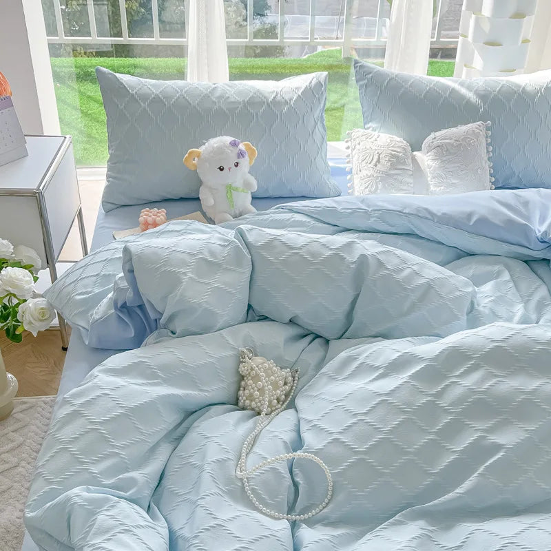 DecorBites™ Diamond Grid Jacquard Bedding Sets: Cooling, Soft Duvet Cover for Summer & Autumn
