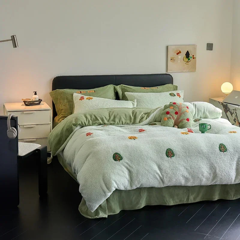 DecorBites™ Full Matte Ant Velvet Winter Duvet Set Queen Bedding Warmth Fluffy Blanket