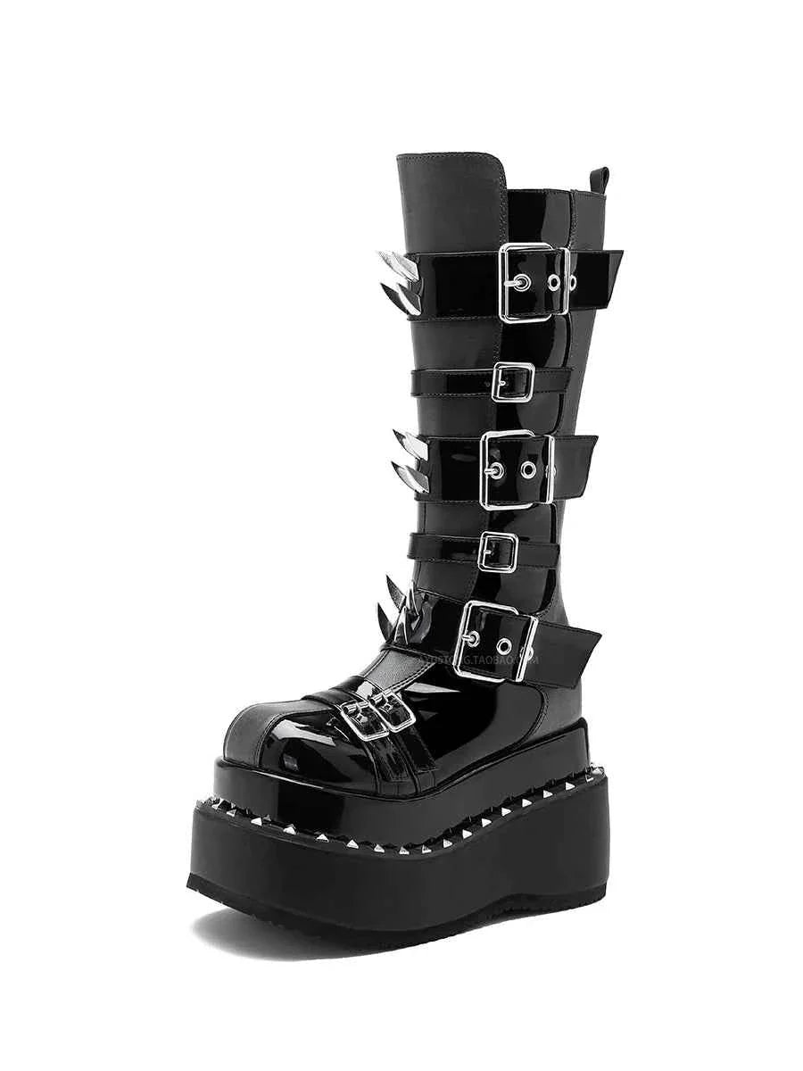 Spike Rivet Platform Motorcycle Boots Punk Style
