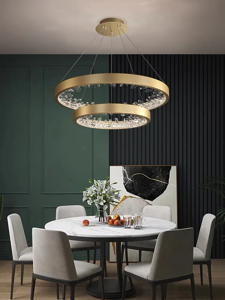 DecorBites™ Crystal Led Chandelier: Modern Luxury K9 Ring Dimmable Circle Hanging Lamp - Bedroom Living Dining Room Lighting
