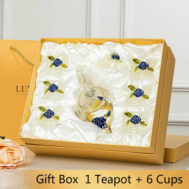 DecorBites™ Daisy Enamel Crystal Glass Teapot Set for Hot and Cold Drinks