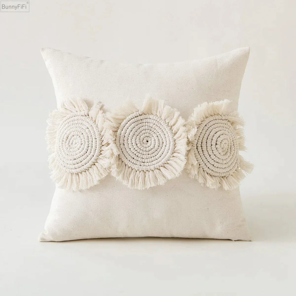 DecorBites™ Ivory Pompom Tassel Pillow Cover 45x45cm/30x50cm Home Decor Sofa Seasonable