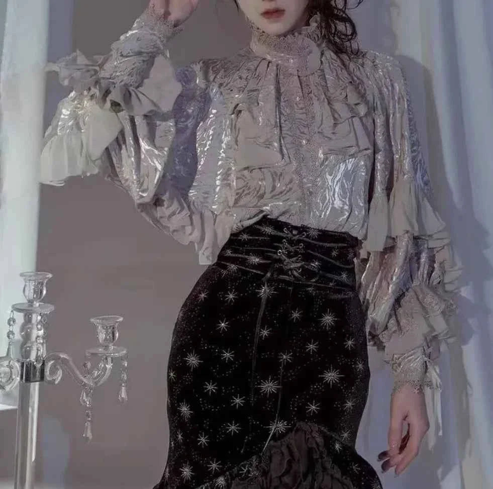 Japanese Lolita Blouse Women Vintage Lantern Sleeve