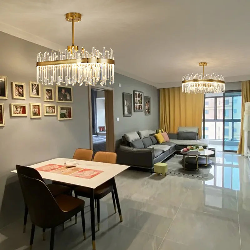 DecorBites™ Gold Round Crystal Pendant Light Chandelier for Bedroom and Living Room