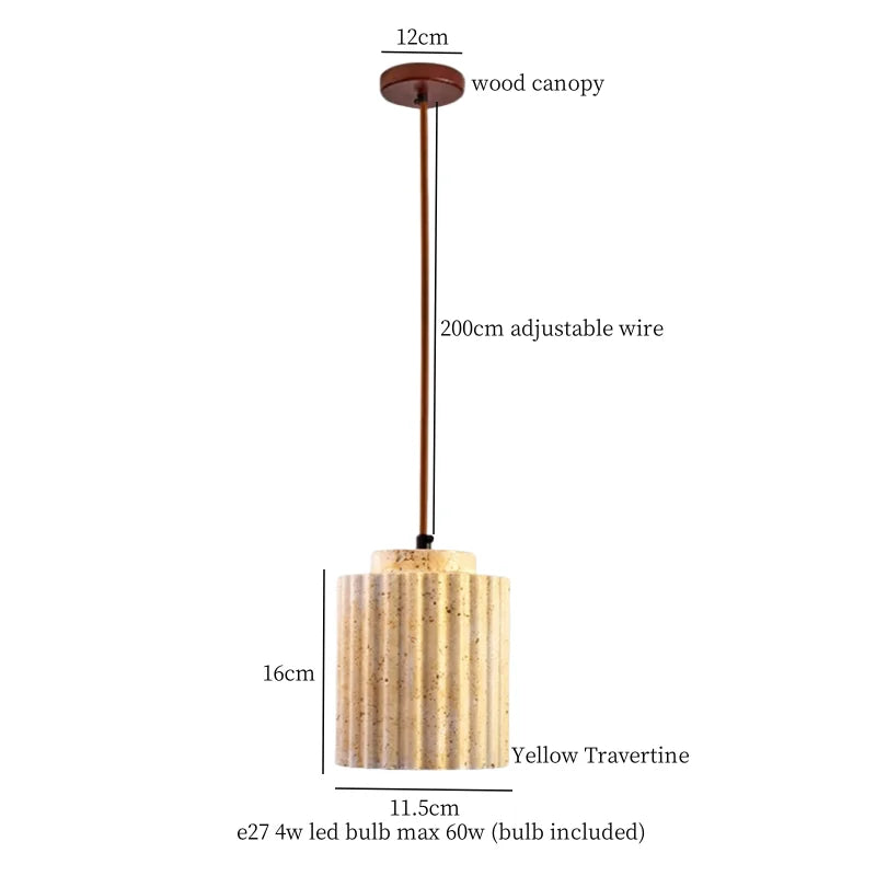 DecorBites™ Cuboid Stone LED Pendant Lights Wood Yellow Travertine Interior Lighting Hanging Lamp