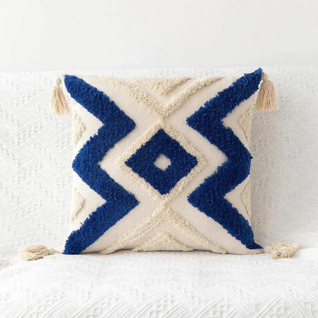 DecorBites™ Geometric Tufted Tassel Pillow Cover - Handcrafted Boho Chic Cushion Cover