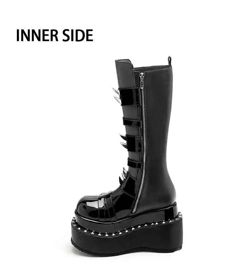 Spike Rivet Platform Motorcycle Boots Punk Style