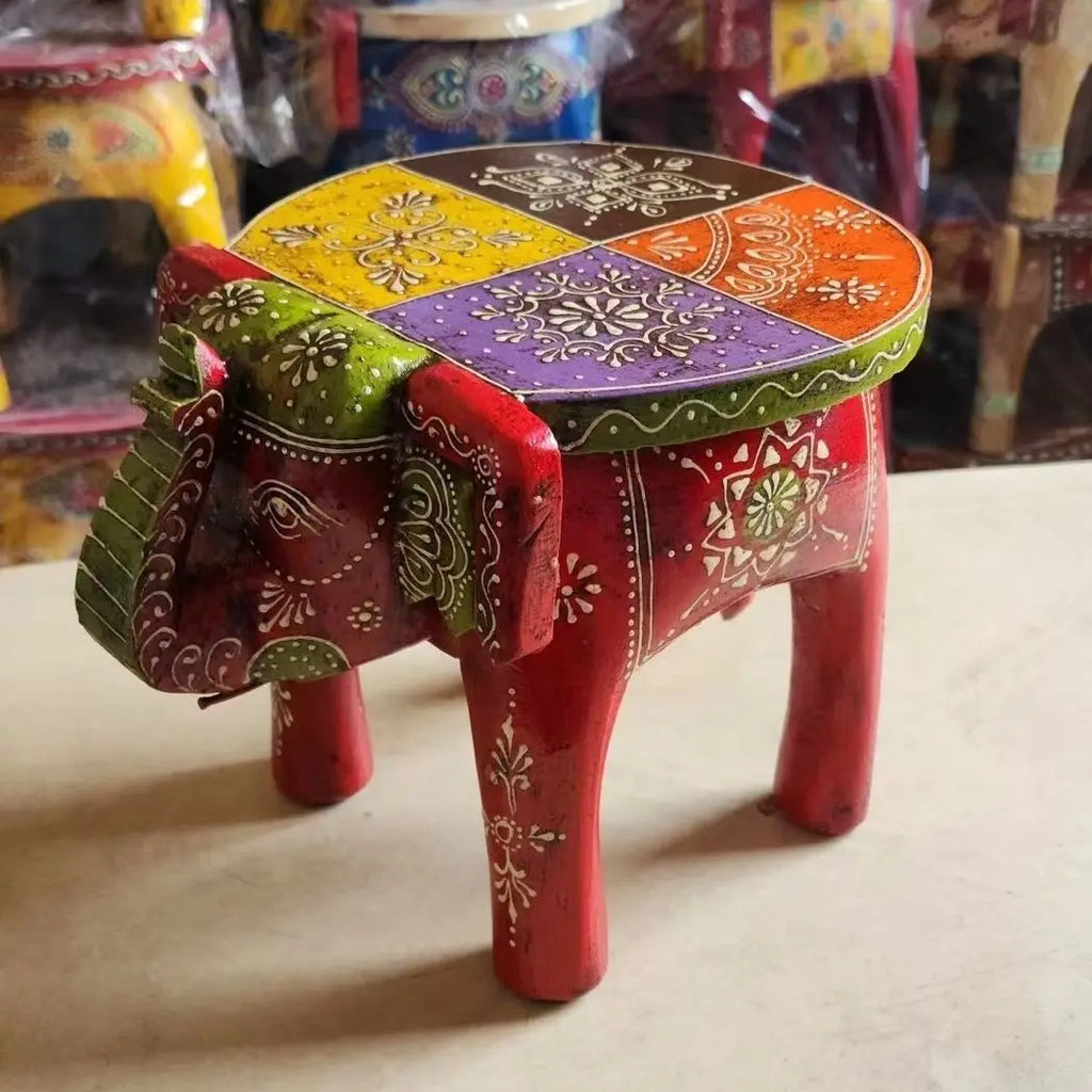 DecorBites™ Handmade Elephant Stool: Thai Style Ethnic Wood Low Stool Ornament