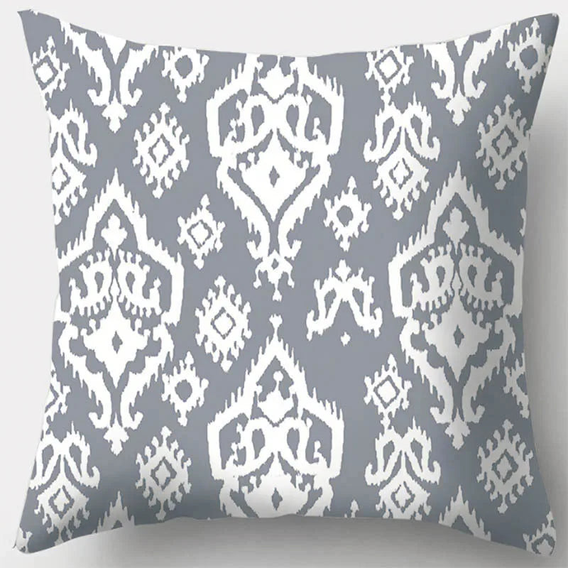 DecorBites™ Grey Geometry Leaves Floral Stripes Plaids Print Lumbar Pillow Case
