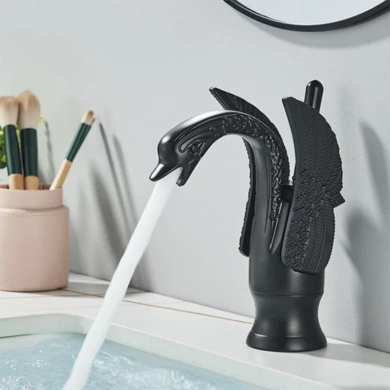 DecorBites™ Golden Swan Bathroom Mixer Faucet - Deck Mount Basin Tap with One Handle
