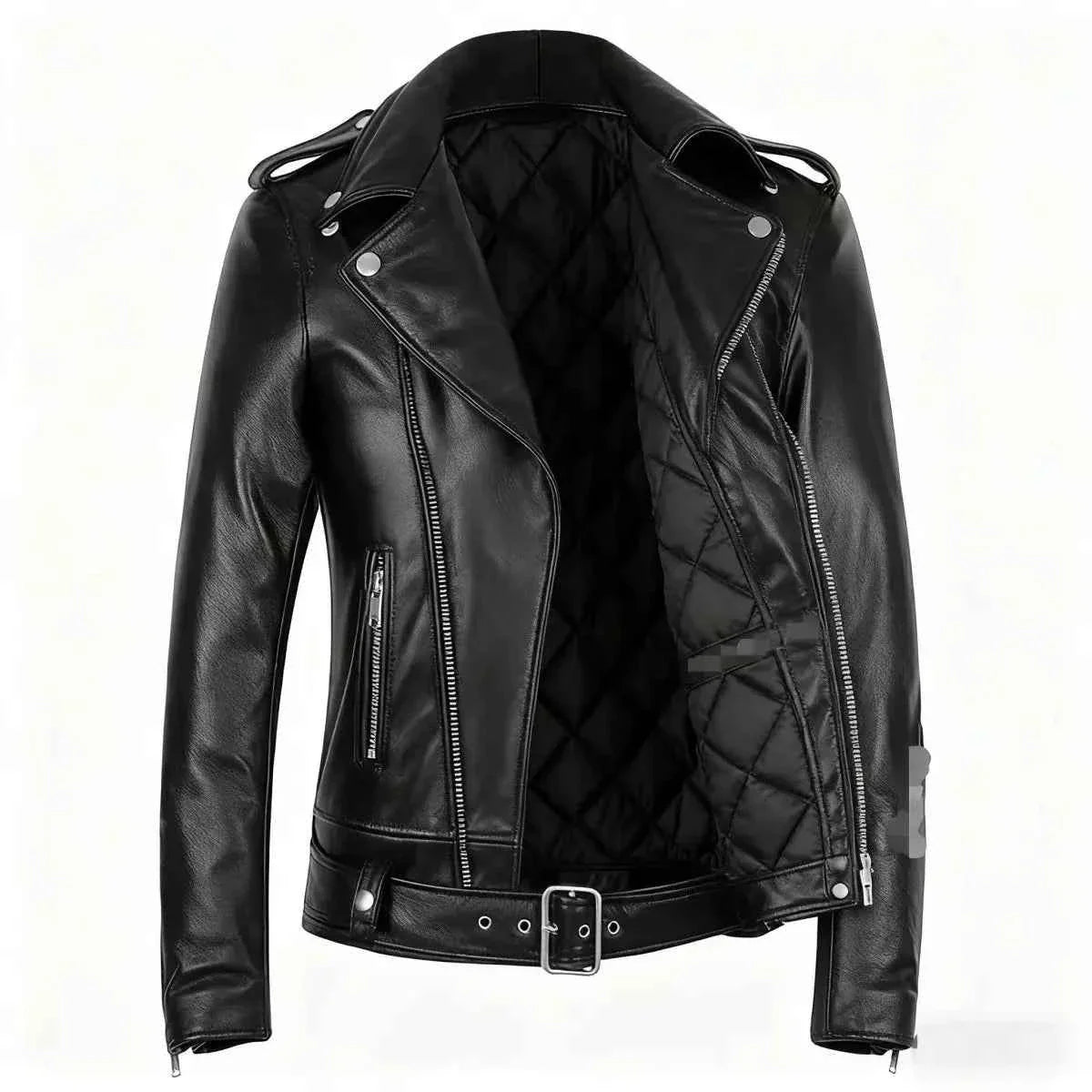 Unisex Oversized Button-down PU Leather Coat with Multiple Zippers Polo Jacket, with Many Zippers