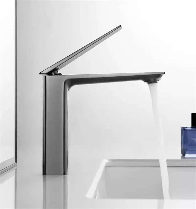 DecorBites™ Gold Basin Faucet, Gray Bathroom Mixer Tap, Single Handle Waterfall Faucet