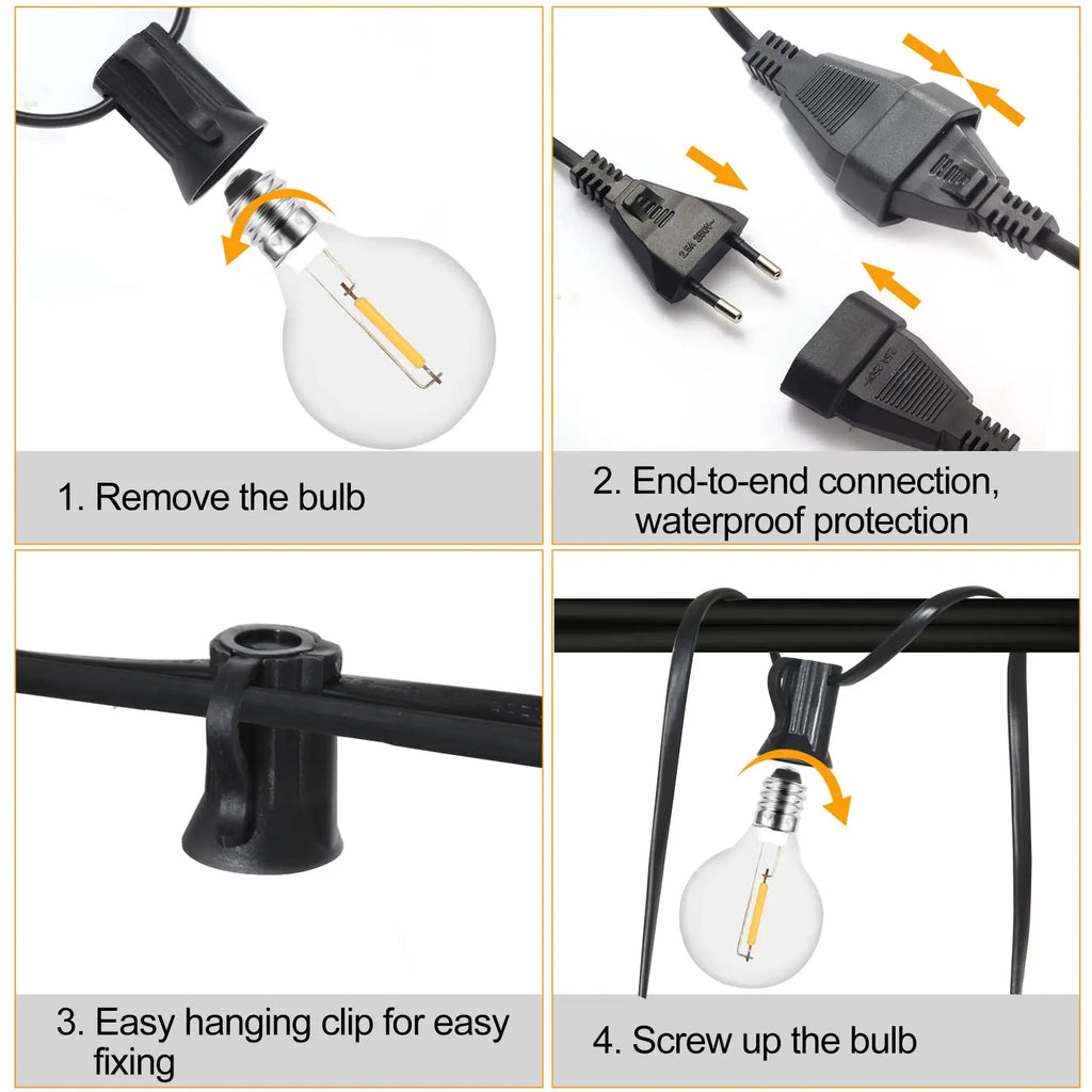 DecorBites™ Dimmable LED Outdoor Globe String Lights for Patio Decor
