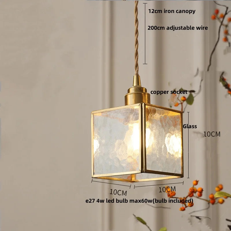 DecorBites™ Cube Glass LED Pendant Light: Modern Copper Hanging Lamp for Bedroom, Restaurant, Hallway
