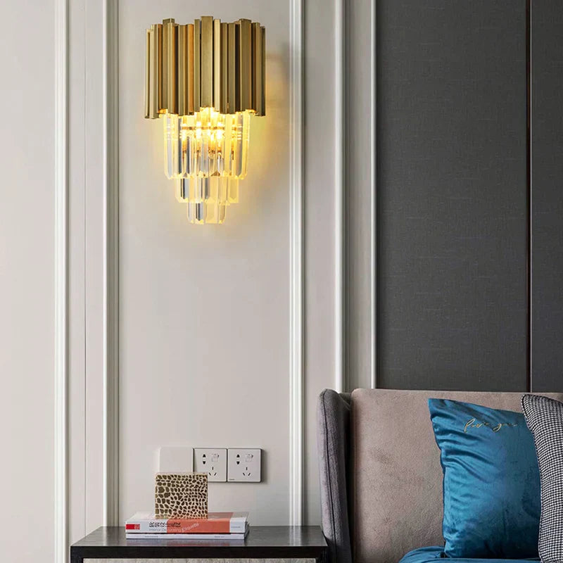 DecorBites™ Gold Crystal Wall Lamp with LED Light for Home Lighting
