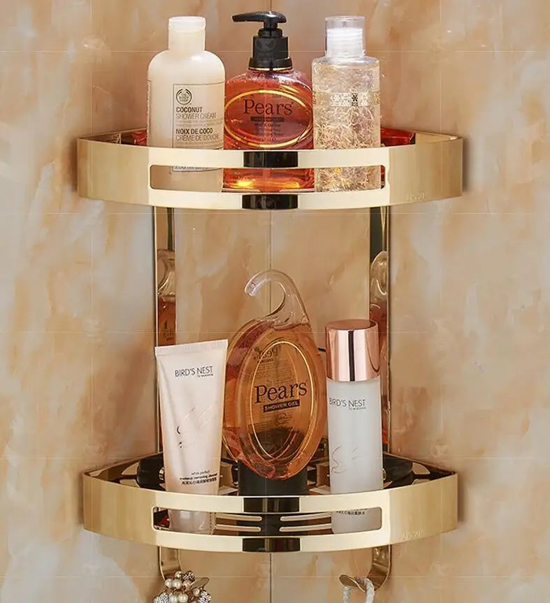 DecorBites™ Gold Stainless Steel Bathroom Corner Shelf - Shower, Shampoo Holder Basket