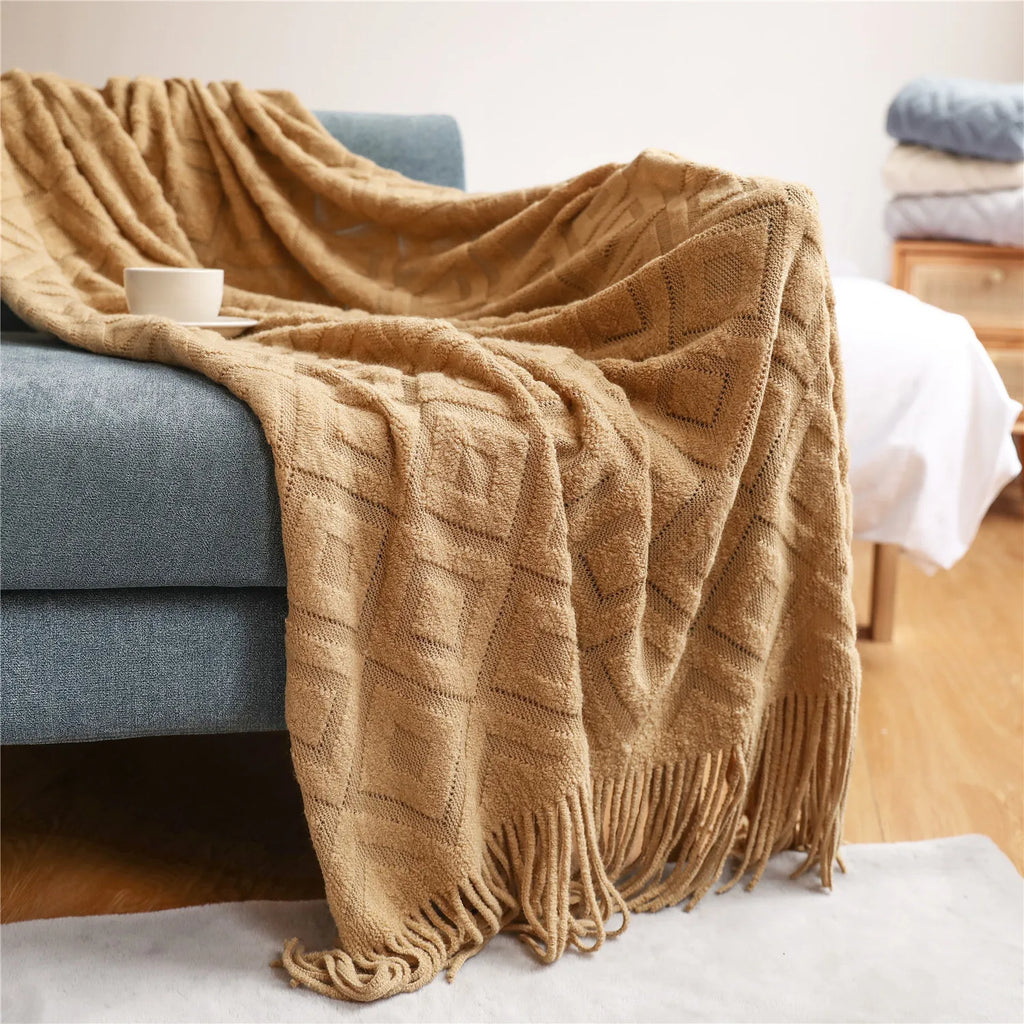 DecorBites™ Knitted Nordic Sofa Blanket - Soft Wool Blend Bed End Towel for Hotel Bedroom Decor
