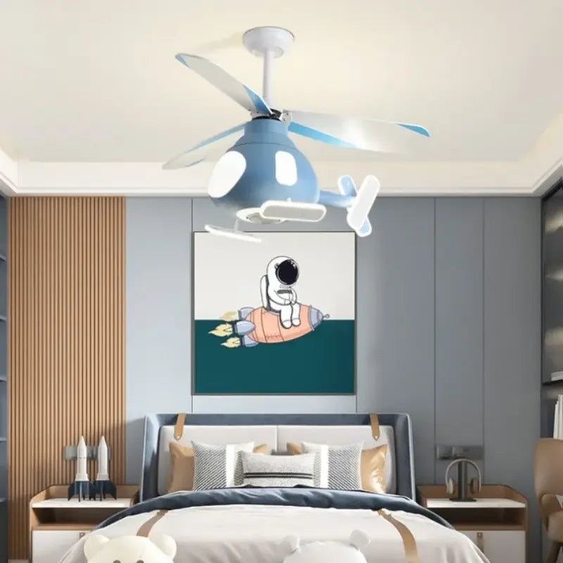 DecorBites™ Kids' Helicopter Ceiling Fan with LED Light Chandelier - Modern Aircraft Design