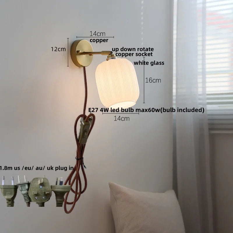 DecorBites™ Japanese Style LED Wall Sconce Glass Rotate Pull Chain Switch Stair Light