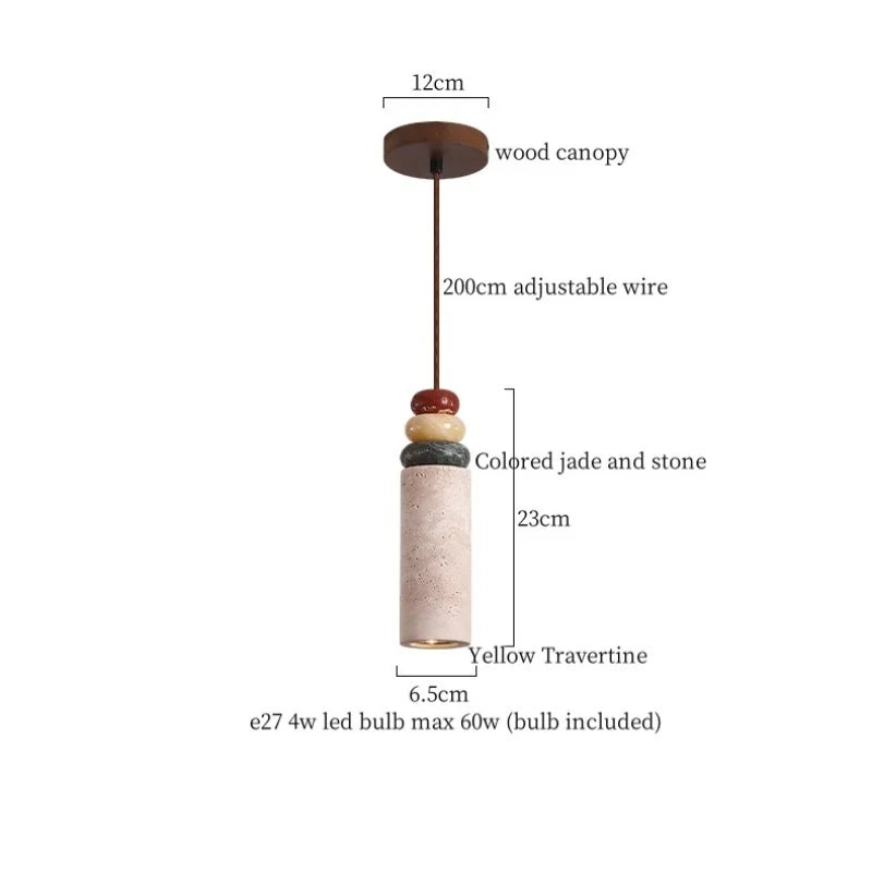DecorBites™ Iron Yellow Travertine LED Pendant Light for Bedside Dining Living Room