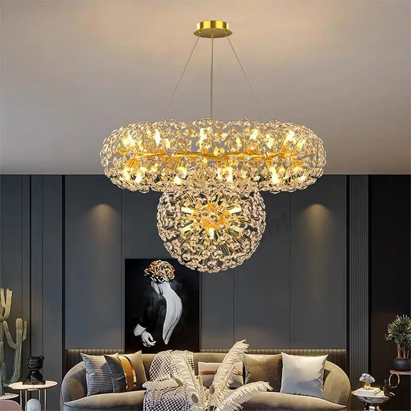DecorBites™ Gold Crystal Chandelier: Luxury LED Hanging Lamp for Living and Dining Room