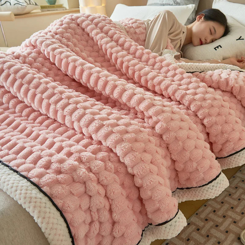 DecorBites™ Double-Layer Coral Fleece Blanket: Super Soft Queen King Quilt for Winter