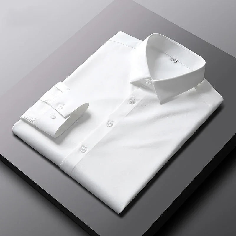 Men's Smart Casual Long Sleeve Button-Down Shirt, Knit Broadcloth Solid