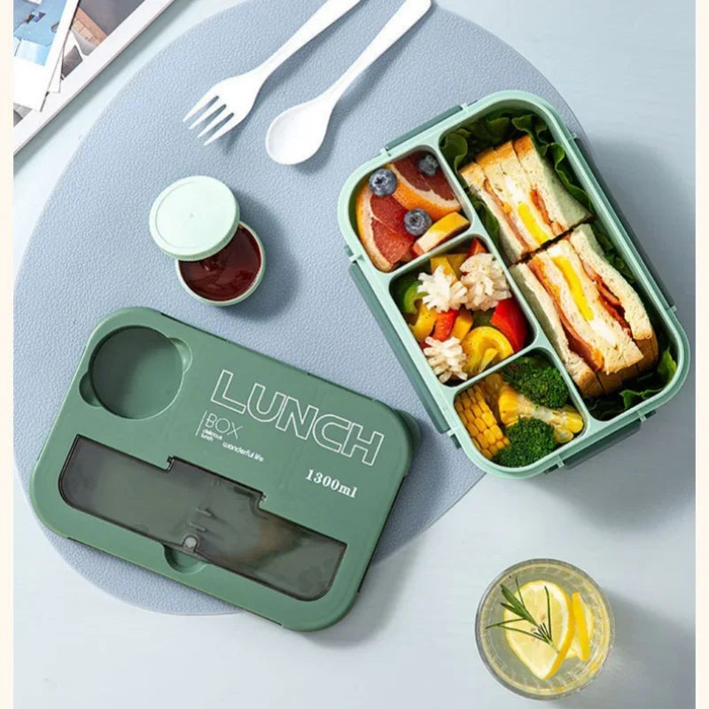 DecorBites™ Kids' 1300ML Lunch Box Set with Utensils – Microwave Safe Bento Container
