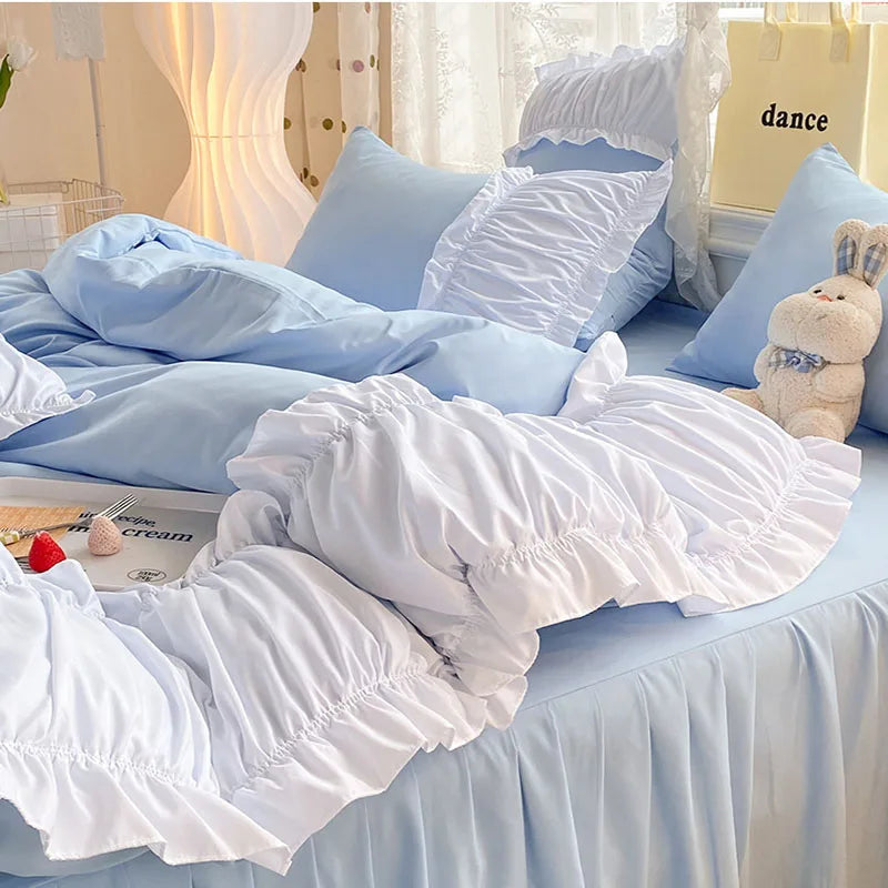 DecorBites™ Lace Trim Solid Cotton Bedding Set - Queen/King/Double/Single Sizes