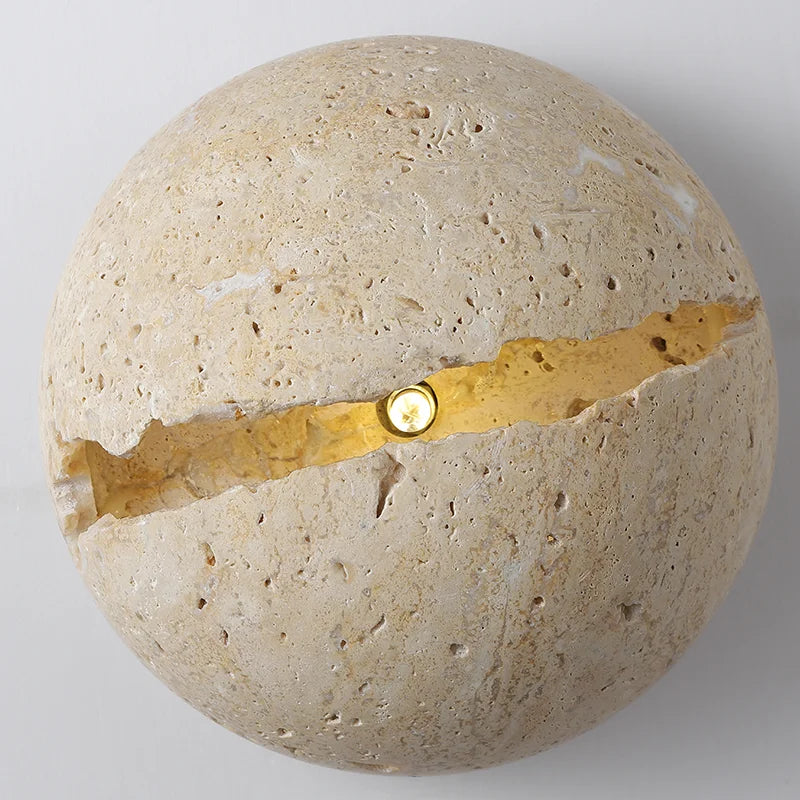 DecorBites™ Dino Egg Stone Art Wall Lamp Yellow Travertine LED Sconce Light Fixtures