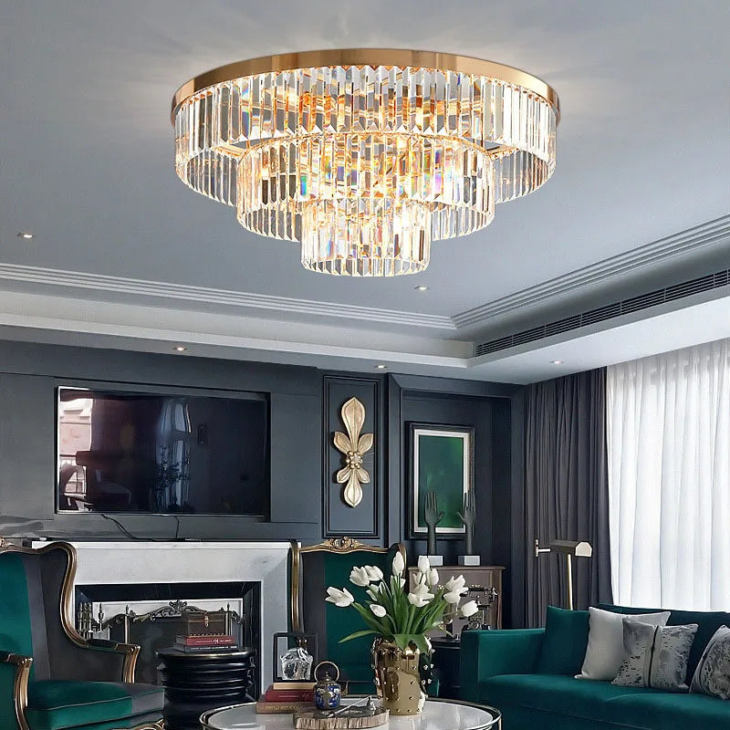 DecorBites™ Gold LED Crystal Ceiling Light for Modern Living Room, Luxury Home Decor