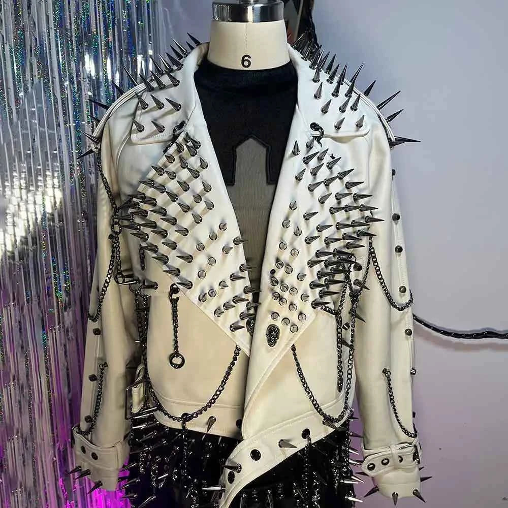 Y2K Vegan Leather Skull Coat Studded Rivet Gothic Grunge