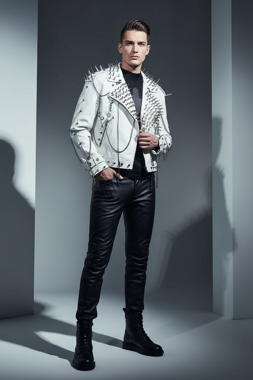 Y2K Vegan Leather Skull Coat Studded Rivet Gothic Grunge
