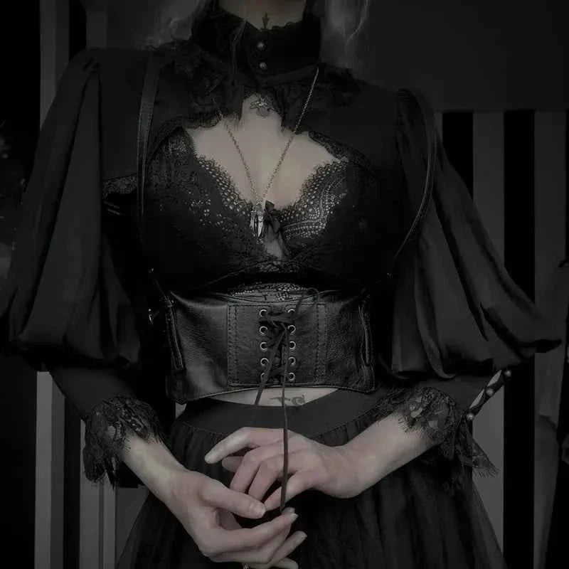 Gothic Lantern Sleeve Long Sleeve Crop Blouse