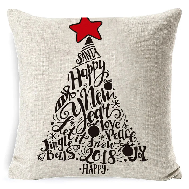 DecorBites™ Elk Print Linen Pillowcase: Festive Christmas Cushion Cover for Sofa - 2023 New Year Decor