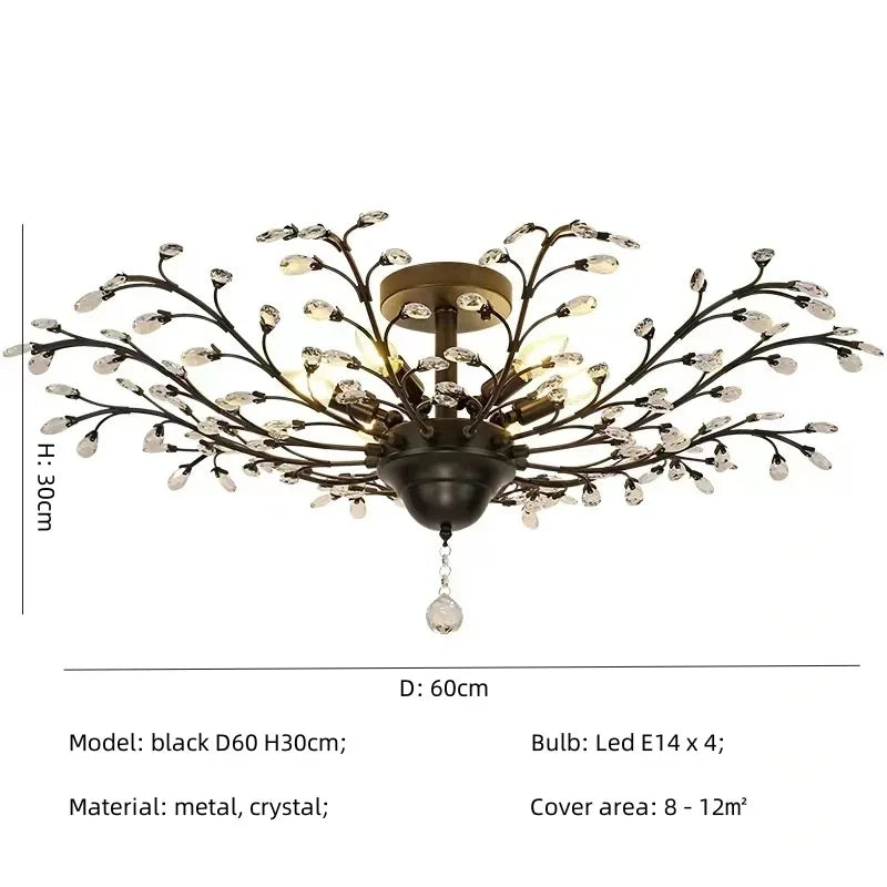 DecorBites™ Crystal Tree Chandelier Ceiling Light for Bedroom with LED E14 Bulbs