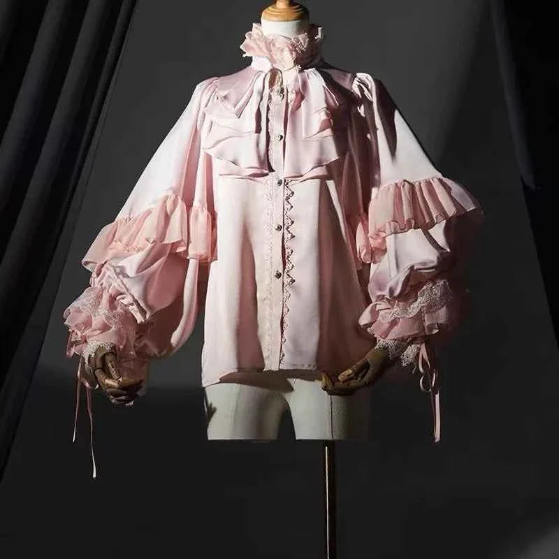 Japanese Lolita Blouse Women Vintage Lantern Sleeve