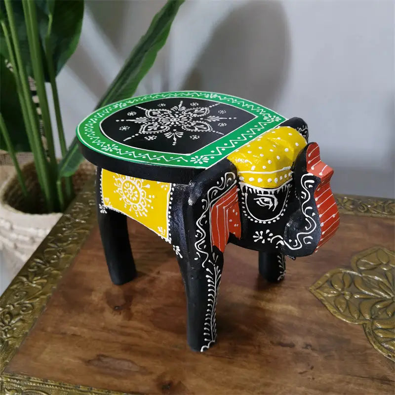 DecorBites™ Elephant Stool: Handmade Thai Style Solid Wood Low Stool Ethnic Gift Home Decor
