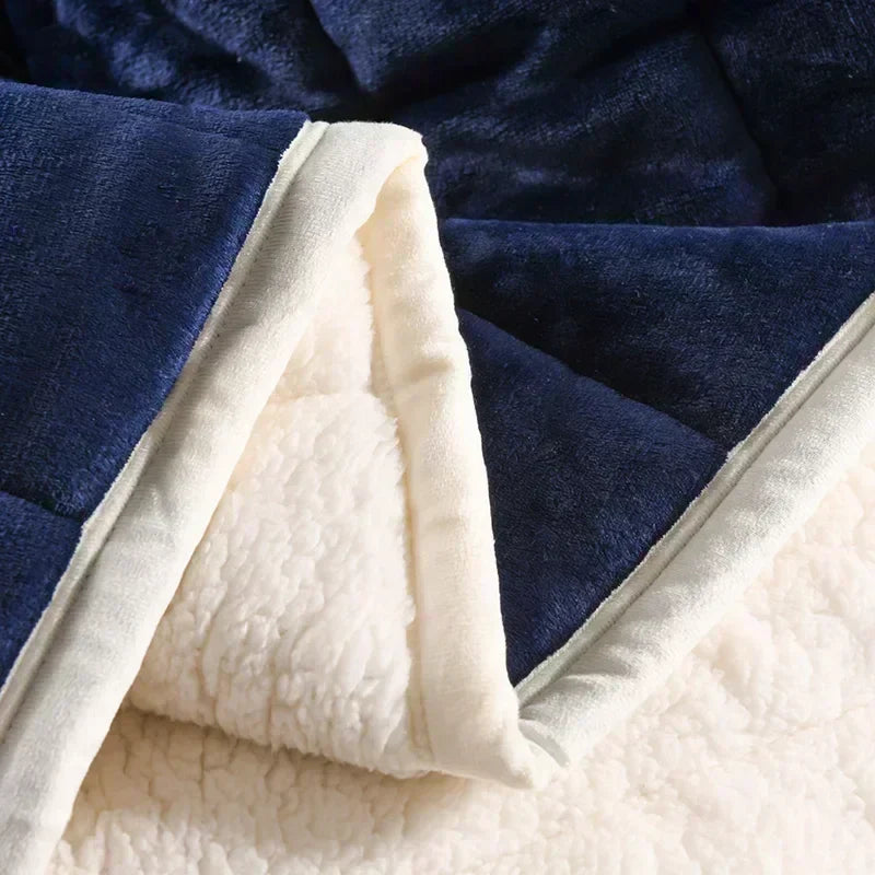 DecorBites™ Cozy Flannel Fleece Lambswool Blanket - 3 Layers, Warm & Soft for Bed.