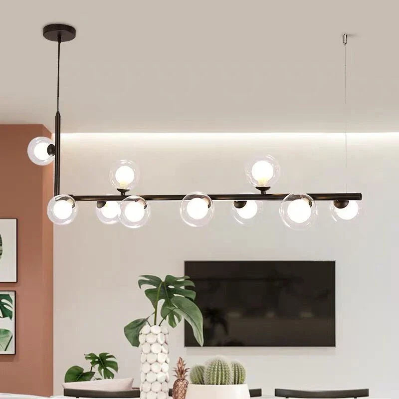 DecorBites™ Glass Ball LED Chandelier: Modern Long Pendant Lighting for Living Room and Shop