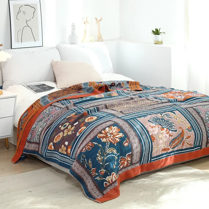 DecorBites™ Japanese Cotton Gauze Flower Blanket: Soft and Breathable Summer Throw