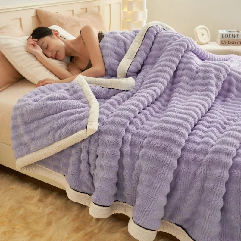 DecorBites™ Fluffy Rabbit Plush Warm Blanket for Bed, Soft & Cozy Autumn Winter Comfort