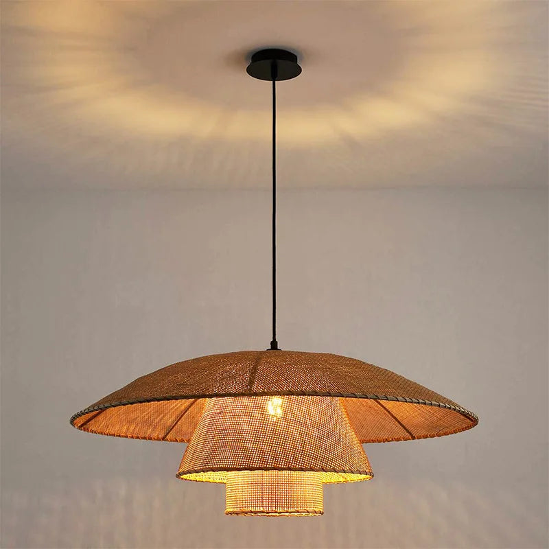 DecorBites™ Japanese Wicker Petal Chandelier for Tea House Dining, Parlor, Restaurant