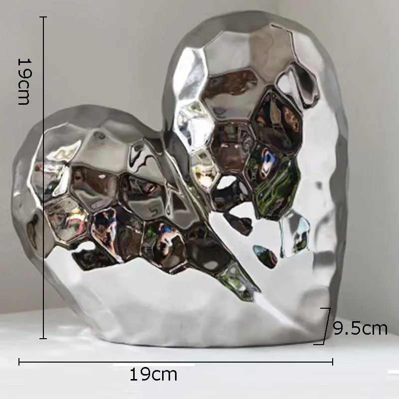 DecorBites™ Golden Heart Ceramic Statue: Minimalist Modern Home Decor Ornament
