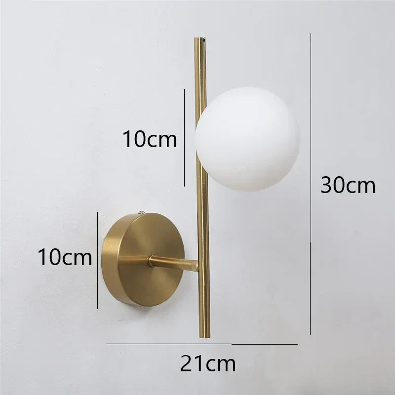 DecorBites™ Golden LED Wall Lights with Milky Glass Ball Design