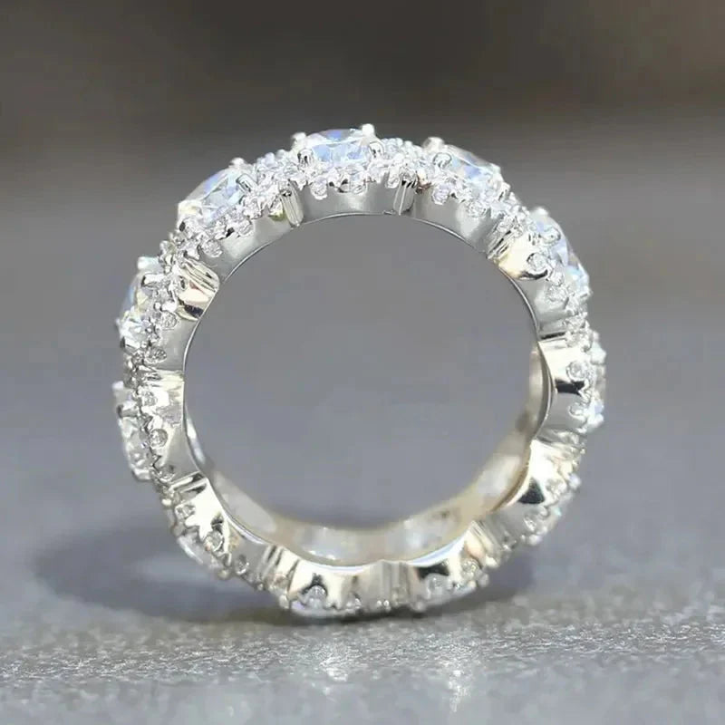Huitan Sparkling Cubic Zirconia Promise Rings for Women Wedding Engagement Bands Silver Color New Modern Fashion Female Jewelry