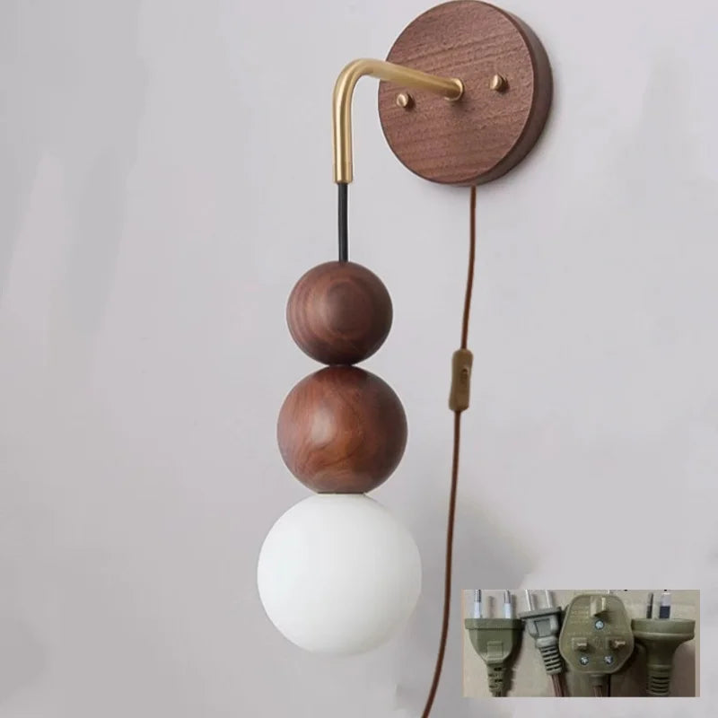 DecorBites™ Adjustable LED Wall Light White Glass Walnut Wood Bar Living Room Mirror Lamp