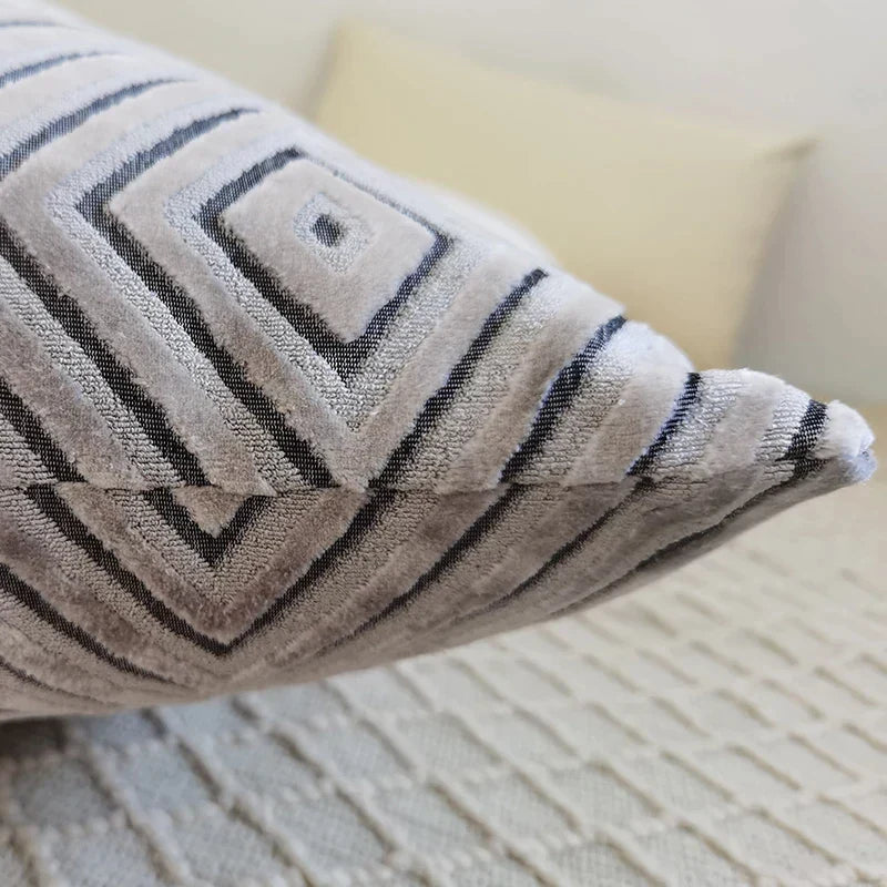 DecorBites™ Geometric Chenille Flocking Cushion Cover in Grey Yellow Purple Red, 45x45cm/30x50cm